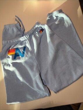 Aviator Nation Logo Stitch Sweatpants Ice Blue Women’s Medium - READ